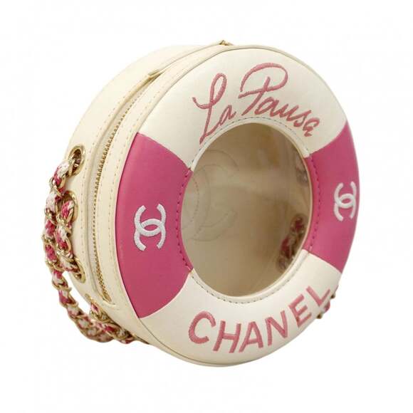 Chanel Shoulder Bag Chain Leather White Pink Champagne Women's P2454315 - Picture 2 of 15